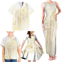Samoa Lotu Tamaiti Mamanu Siapo Family Matching Tank Maxi Dress and Hawaiian Shirt Golden Plumeria LT7 - Polynesian Pride