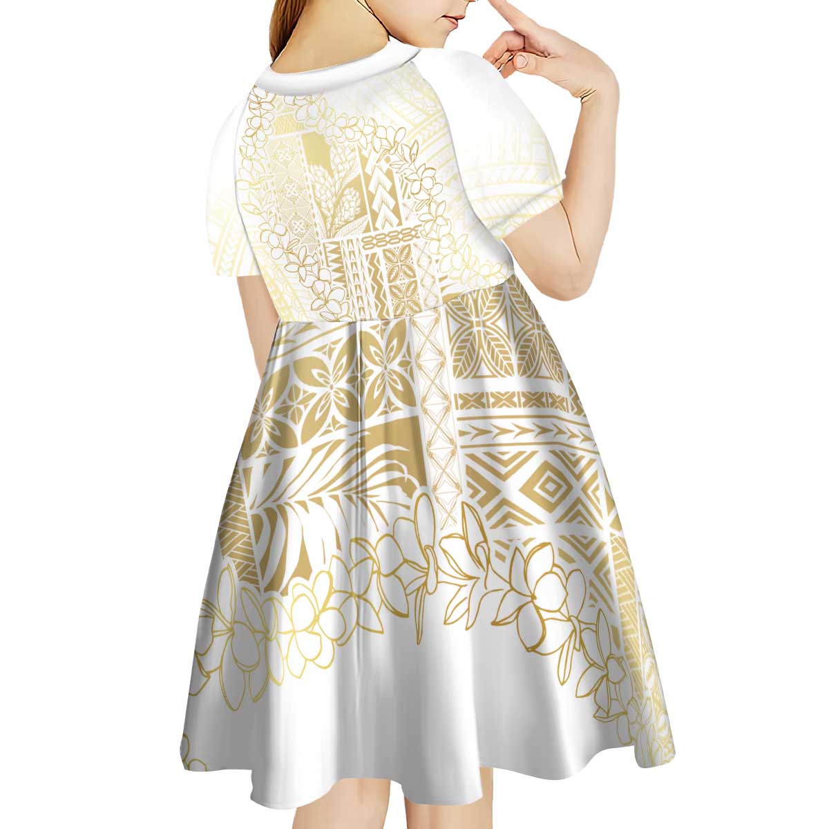 Samoa Lotu Tamaiti Mamanu Siapo Kid Short Sleeve Dress Golden Plumeria LT7 - Polynesian Pride
