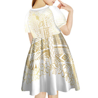 Samoa Lotu Tamaiti Mamanu Siapo Kid Short Sleeve Dress Golden Plumeria LT7 - Polynesian Pride