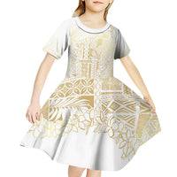 Samoa Lotu Tamaiti Mamanu Siapo Kid Short Sleeve Dress Golden Plumeria LT7 - Polynesian Pride