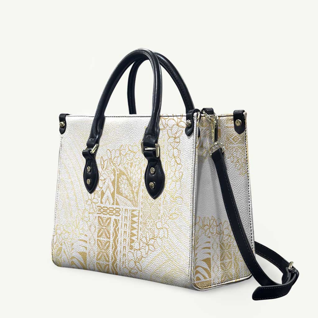 Samoa Lotu Tamaiti Mamanu Siapo Leather Bag Golden Plumeria - Polynesian Pride