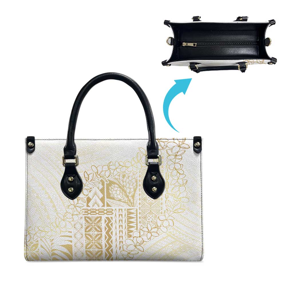Samoa Lotu Tamaiti Mamanu Siapo Leather Bag Golden Plumeria - Polynesian Pride
