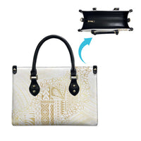 Samoa Lotu Tamaiti Mamanu Siapo Leather Bag Golden Plumeria - Polynesian Pride
