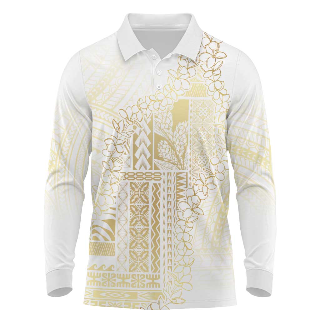 Samoa Lotu Tamaiti Mamanu Siapo Long Sleeve Polo Shirt Golden Plumeria LT7 Gold - Polynesian Pride