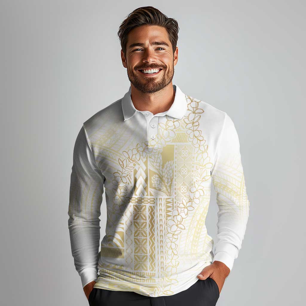 Samoa Lotu Tamaiti Mamanu Siapo Long Sleeve Polo Shirt Golden Plumeria LT7 - Polynesian Pride