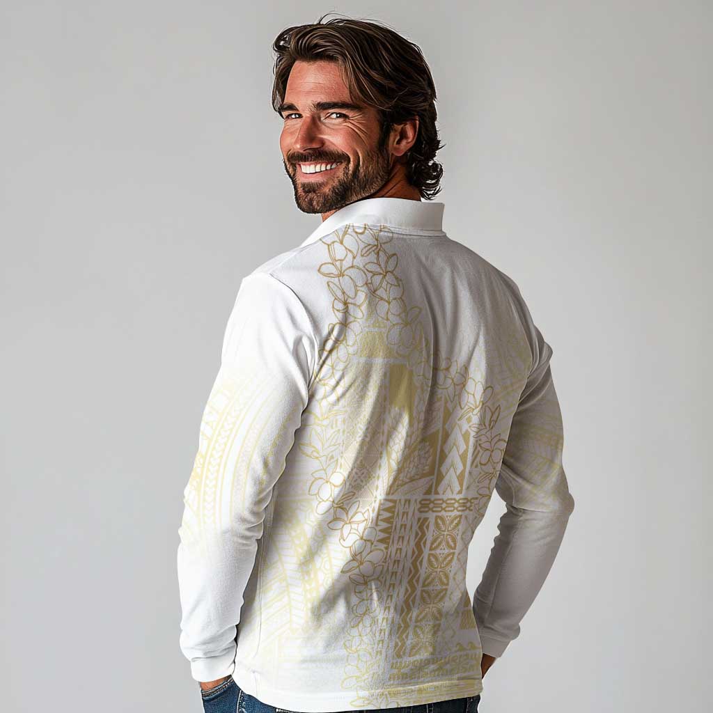 Samoa Lotu Tamaiti Mamanu Siapo Long Sleeve Polo Shirt Golden Plumeria LT7 - Polynesian Pride