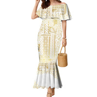 Samoa Lotu Tamaiti Mamanu Siapo Mermaid Dress Golden Plumeria LT7 Women Gold - Polynesian Pride