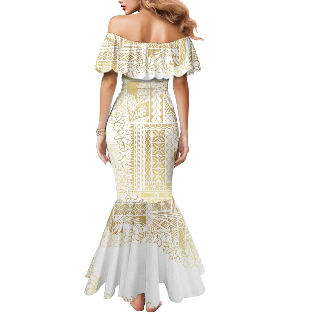 Samoa Lotu Tamaiti Mamanu Siapo Mermaid Dress Golden Plumeria LT7 - Polynesian Pride
