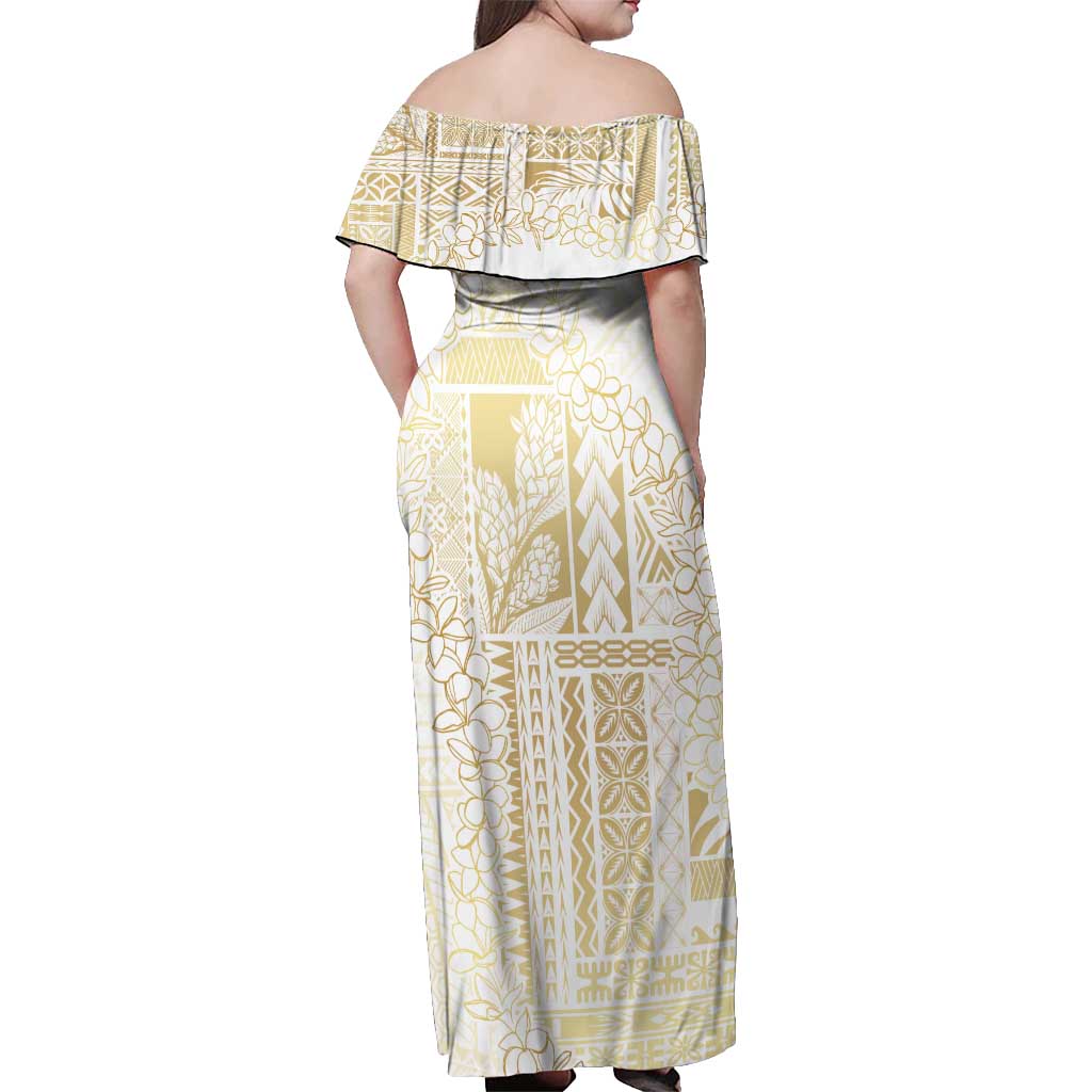 Samoa Lotu Tamaiti Mamanu Siapo Off Shoulder Maxi Dress Golden Plumeria LT7 - Polynesian Pride