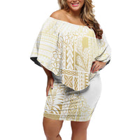 Samoa Lotu Tamaiti Mamanu Siapo Off Shoulder Short Dress Golden Plumeria LT7 Women Gold - Polynesian Pride