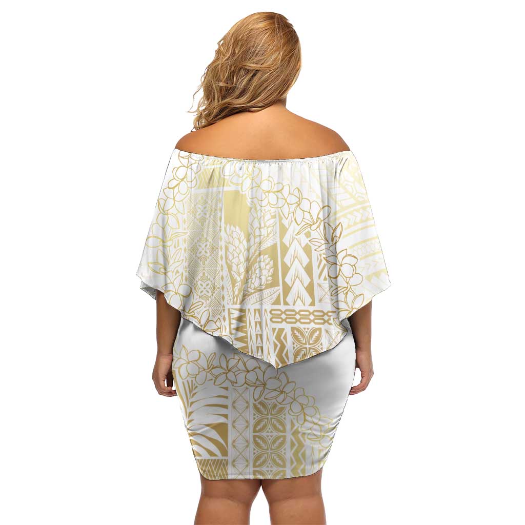 Samoa Lotu Tamaiti Mamanu Siapo Off Shoulder Short Dress Golden Plumeria LT7 - Polynesian Pride