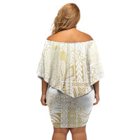 Samoa Lotu Tamaiti Mamanu Siapo Off Shoulder Short Dress Golden Plumeria LT7 - Polynesian Pride