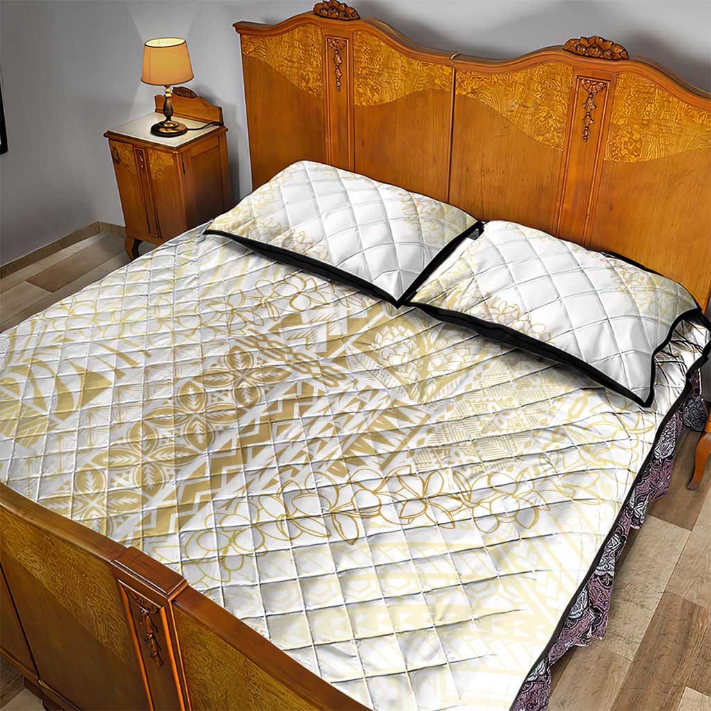 Samoa Lotu Tamaiti Mamanu Siapo Quilt Bed Set Golden Plumeria - Polynesian Pride