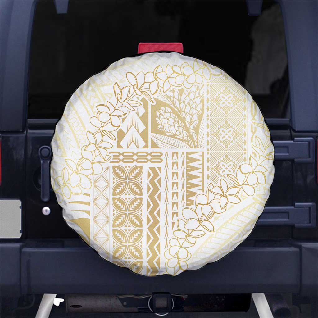 Samoa Lotu Tamaiti Mamanu Siapo Spare Tire Cover Golden Plumeria LT7 No hole Gold - Polynesian Pride
