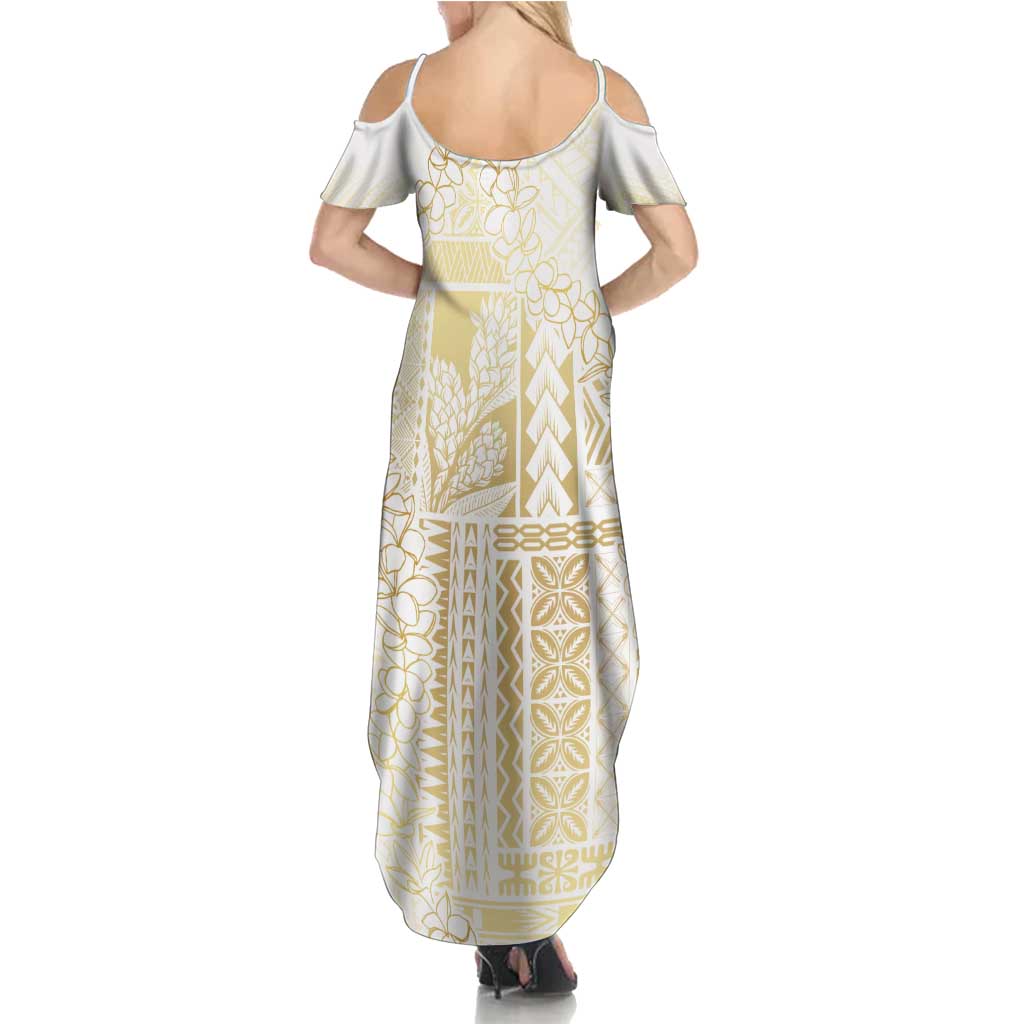 Samoa Lotu Tamaiti Mamanu Siapo Summer Maxi Dress Golden Plumeria LT7 - Polynesian Pride