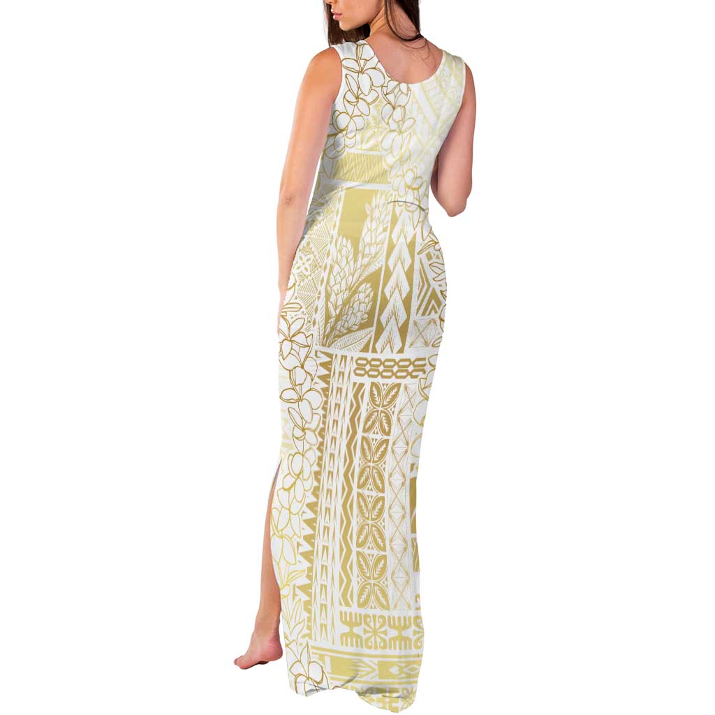 Samoa Lotu Tamaiti Mamanu Siapo Tank Maxi Dress Golden Plumeria LT7 - Polynesian Pride