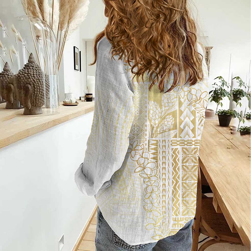 Samoa Lotu Tamaiti Mamanu Siapo Women Casual Shirt Golden Plumeria LT7 - Polynesian Pride