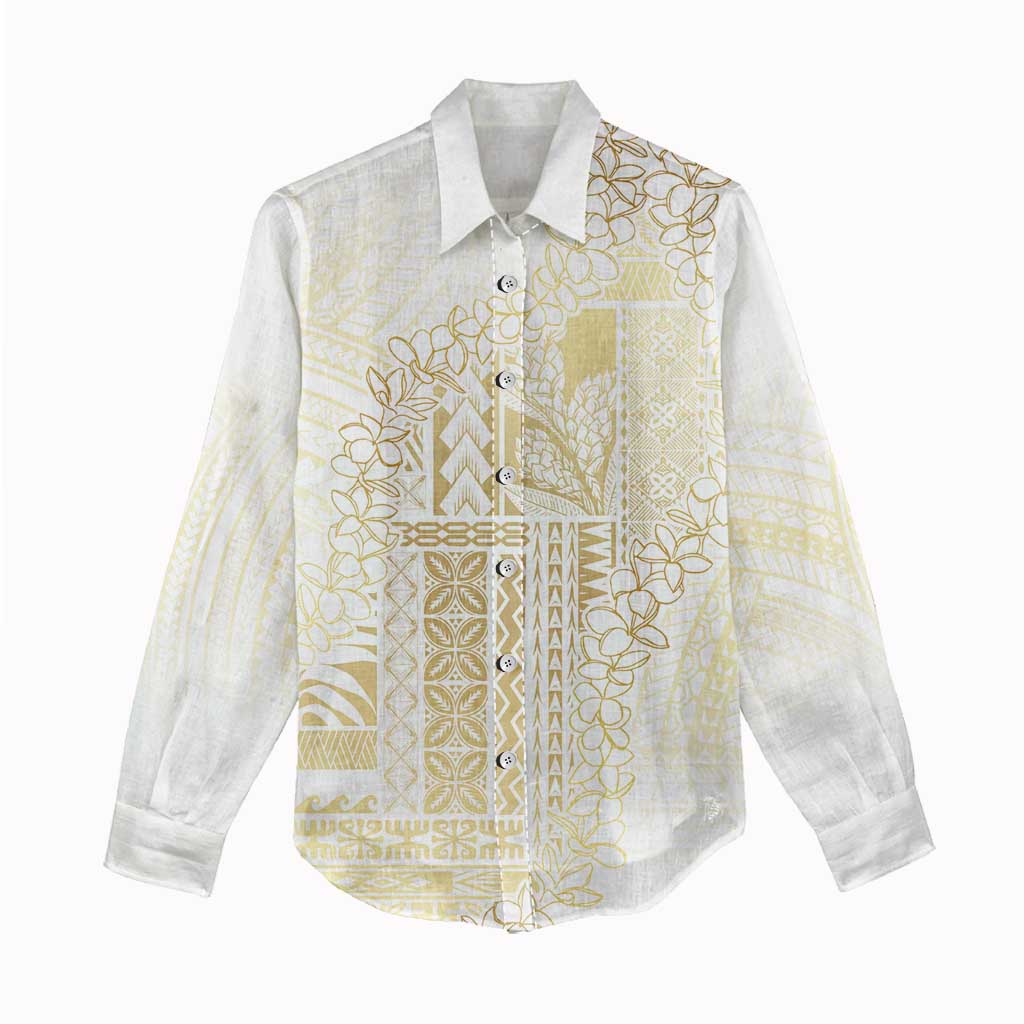 Samoa Lotu Tamaiti Mamanu Siapo Women Casual Shirt Golden Plumeria LT7 - Polynesian Pride