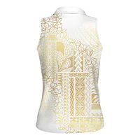 Samoa Lotu Tamaiti Mamanu Siapo Women Sleeveless Polo Shirt Golden Plumeria LT7 - Polynesian Pride