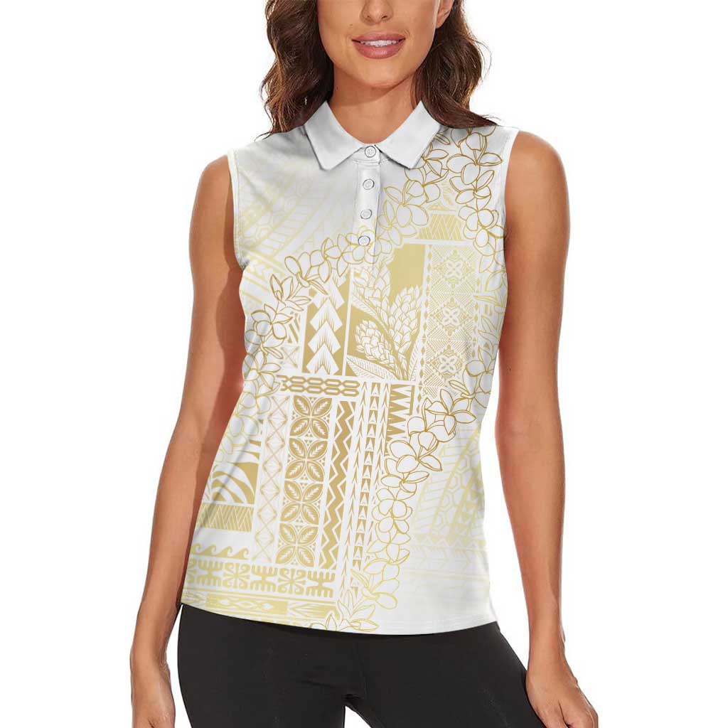 Samoa Lotu Tamaiti Mamanu Siapo Women Sleeveless Polo Shirt Golden Plumeria LT7 - Polynesian Pride