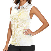Samoa Lotu Tamaiti Mamanu Siapo Women Sleeveless Polo Shirt Golden Plumeria LT7 - Polynesian Pride