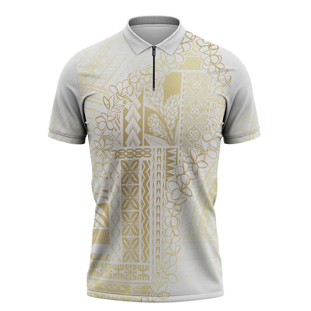 Samoa Lotu Tamaiti Mamanu Siapo Zipper Polo Shirt Golden Plumeria LT7 Gold - Polynesian Pride