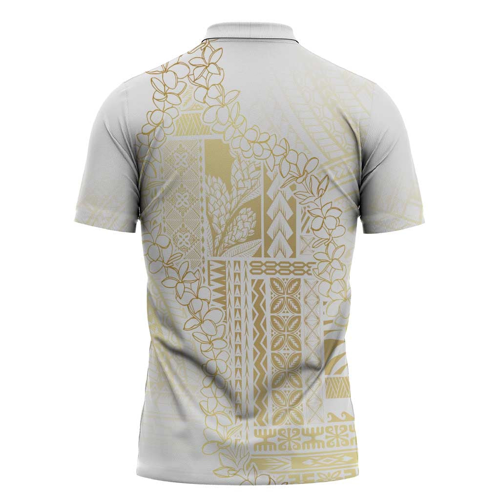 Samoa Lotu Tamaiti Mamanu Siapo Zipper Polo Shirt Golden Plumeria LT7 - Polynesian Pride
