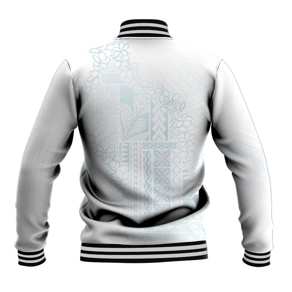 Samoa Lotu Tamaiti Mamanu Siapo Baseball Jacket Off White Plumeria - Polynesian Pride
