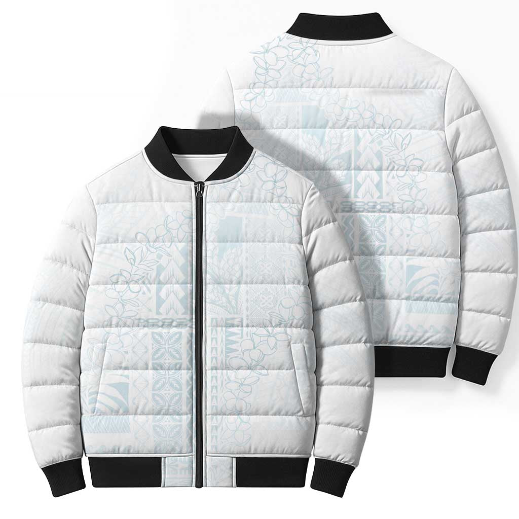 Samoa Lotu Tamaiti Mamanu Siapo Bomber Puffer Jacket Off White Plumeria LT7 - Polynesian Pride