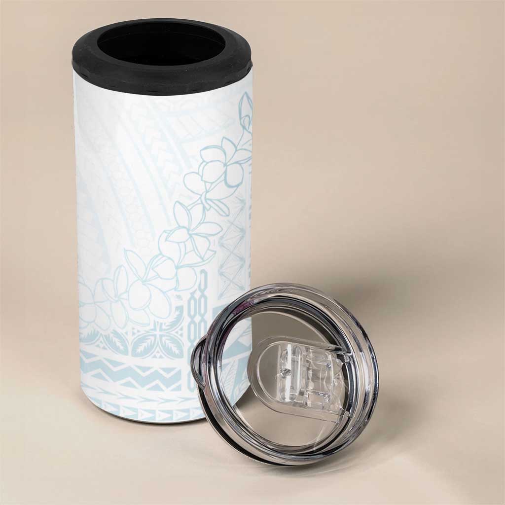 Samoa Lotu Tamaiti Mamanu Siapo 4 in 1 Can Cooler Tumbler Off White Plumeria LT7 - Polynesian Pride
