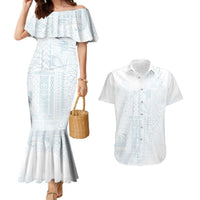 Samoa Lotu Tamaiti Mamanu Siapo Couples Matching Mermaid Dress and Hawaiian Shirt Off White Plumeria LT7 Baby Blue - Polynesian Pride