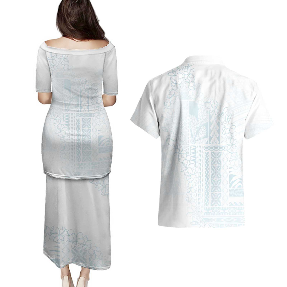 Samoa Lotu Tamaiti Mamanu Siapo Couples Matching Puletasi and Hawaiian Shirt Off White Plumeria LT7 - Polynesian Pride