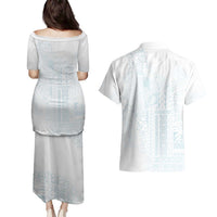 Samoa Lotu Tamaiti Mamanu Siapo Couples Matching Puletasi and Hawaiian Shirt Off White Plumeria LT7 - Polynesian Pride