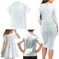 Samoa Lotu Tamaiti Mamanu Siapo Family Matching Long Sleeve Bodycon Dress and Hawaiian Shirt Off White Plumeria LT7 - Polynesian Pride
