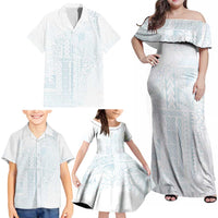 Samoa Lotu Tamaiti Mamanu Siapo Family Matching Off Shoulder Maxi Dress and Hawaiian Shirt Off White Plumeria LT7 - Polynesian Pride