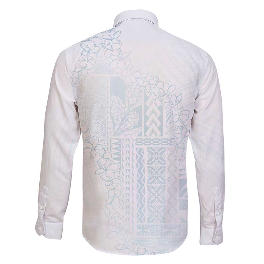 Samoa Lotu Tamaiti Mamanu Siapo Family Matching Short Sleeve Bodycon Dress and Hawaiian Shirt Off White Plumeria LT7 - Polynesian Pride