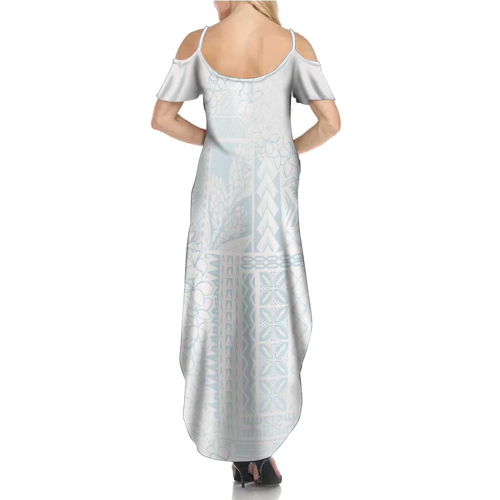 Samoa Lotu Tamaiti Mamanu Siapo Family Matching Summer Maxi Dress and Hawaiian Shirt Off White Plumeria LT7 - Polynesian Pride
