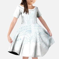 Samoa Lotu Tamaiti Mamanu Siapo Family Matching Tank Maxi Dress and Hawaiian Shirt Off White Plumeria LT7 Daughter's Dress Baby Blue - Polynesian Pride