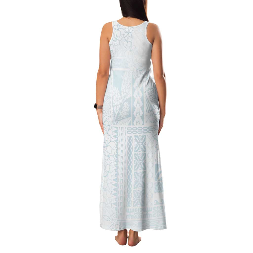 Samoa Lotu Tamaiti Mamanu Siapo Family Matching Tank Maxi Dress and Hawaiian Shirt Off White Plumeria LT7 - Polynesian Pride