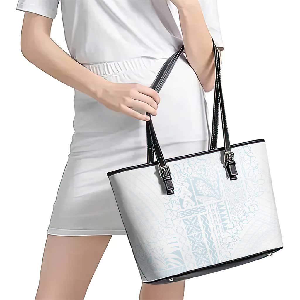 Samoa Lotu Tamaiti Mamanu Siapo Leather Tote Bag Off White Plumeria - Polynesian Pride