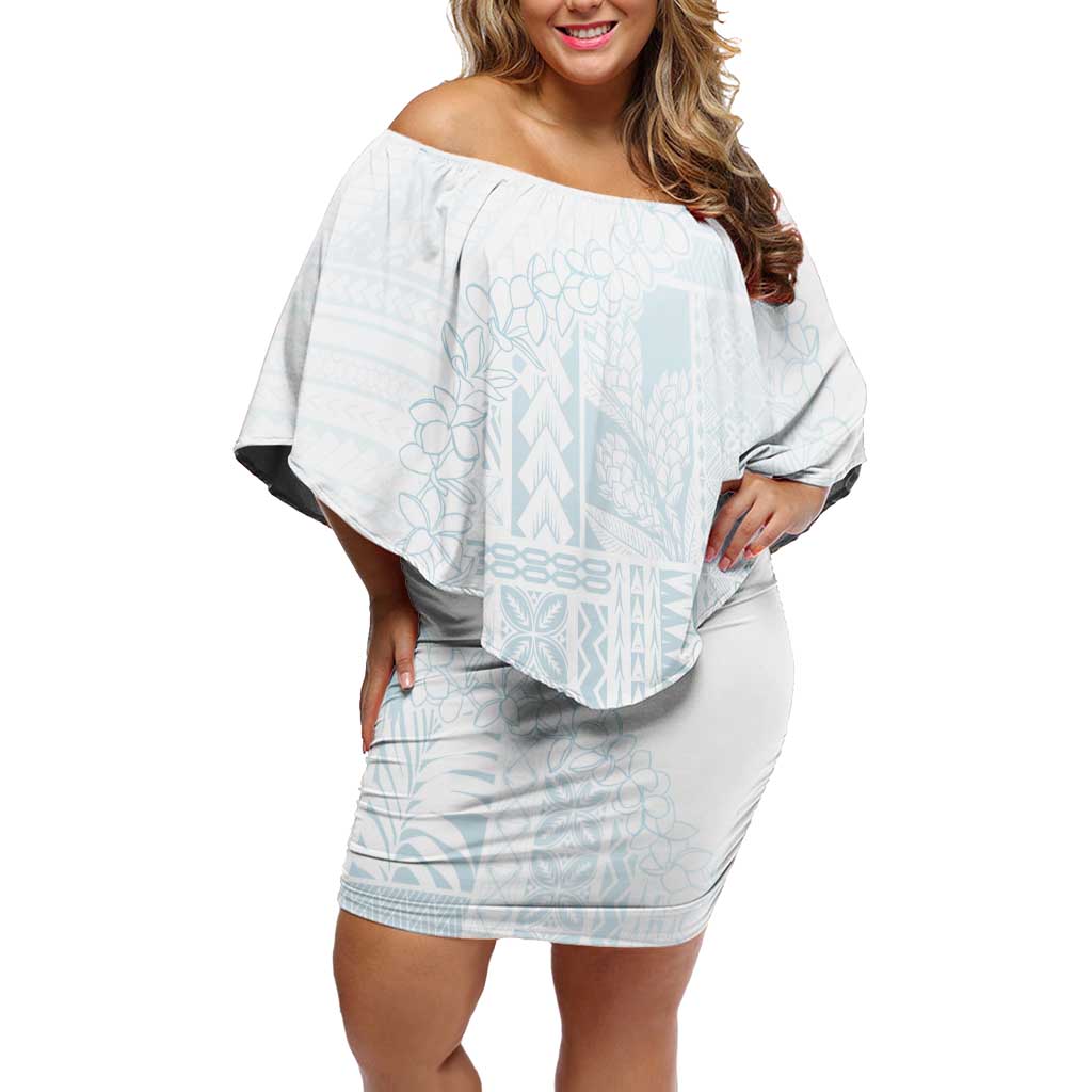 Samoa Lotu Tamaiti Mamanu Siapo Off Shoulder Short Dress Off White Plumeria - Polynesian Pride