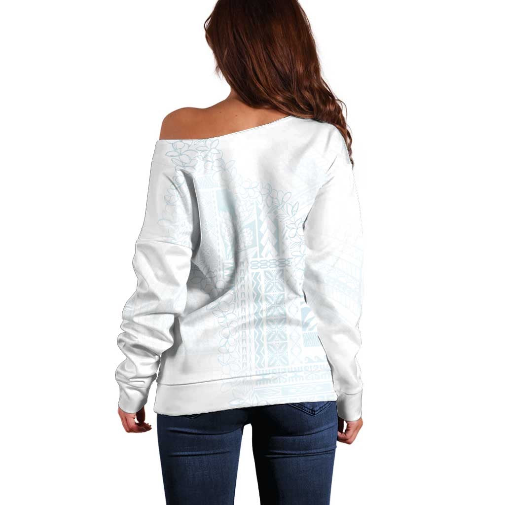 Samoa Lotu Tamaiti Mamanu Siapo Off Shoulder Sweater Off White Plumeria - Polynesian Pride