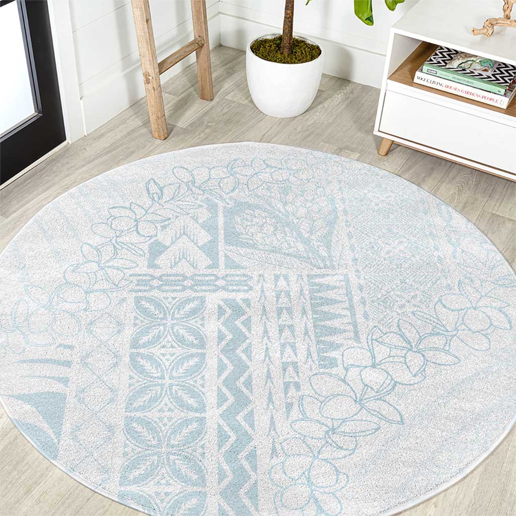 Samoa Lotu Tamaiti Mamanu Siapo Round Carpet Off White Plumeria - Polynesian Pride
