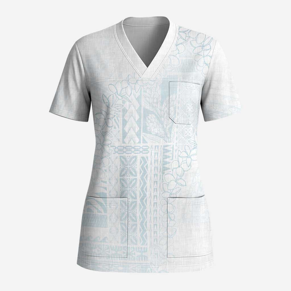 Samoa Lotu Tamaiti Mamanu Siapo Scrub Top Off White Plumeria - Polynesian Pride