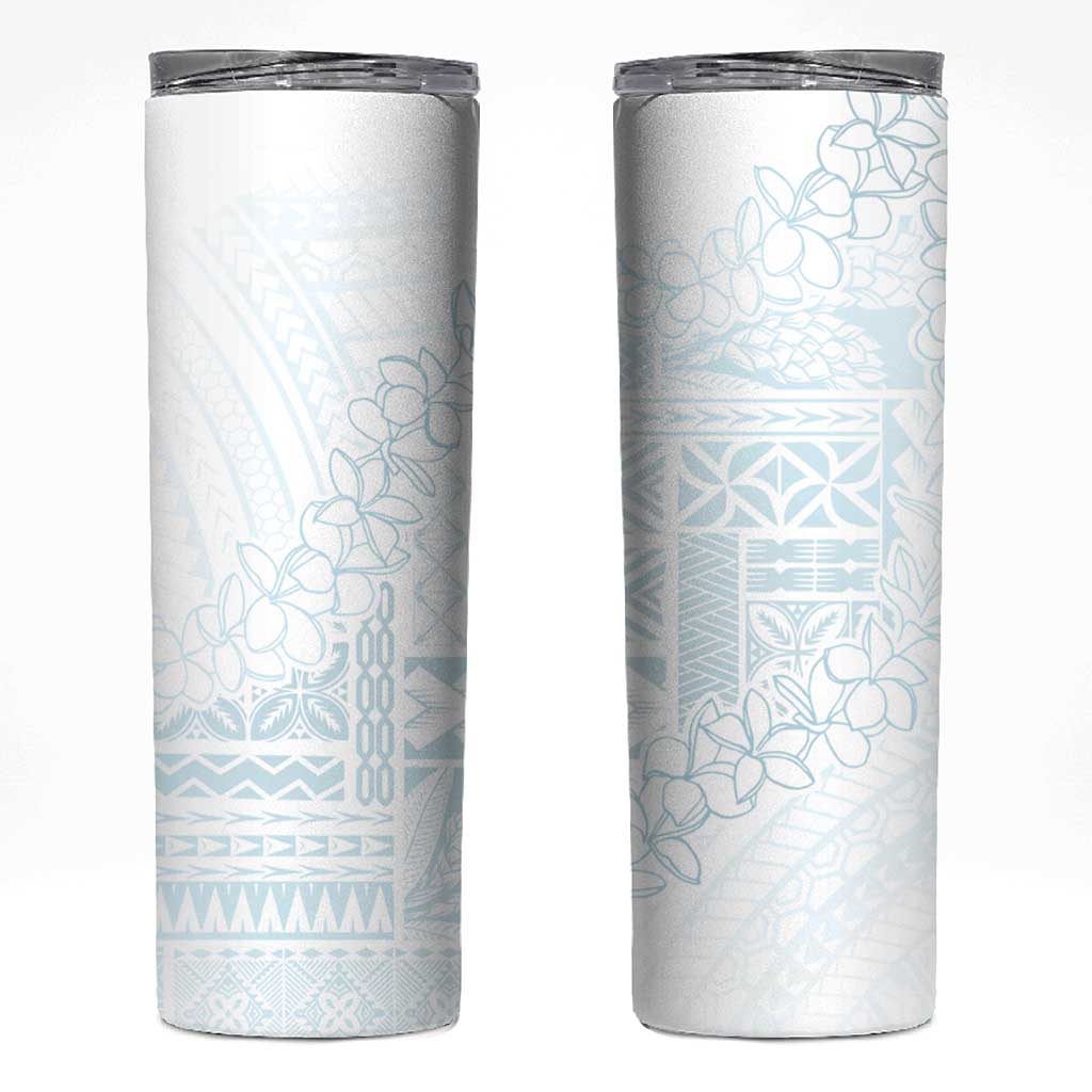 Samoa Lotu Tamaiti Mamanu Siapo Skinny Tumbler Off White Plumeria LT7 Baby Blue - Polynesian Pride