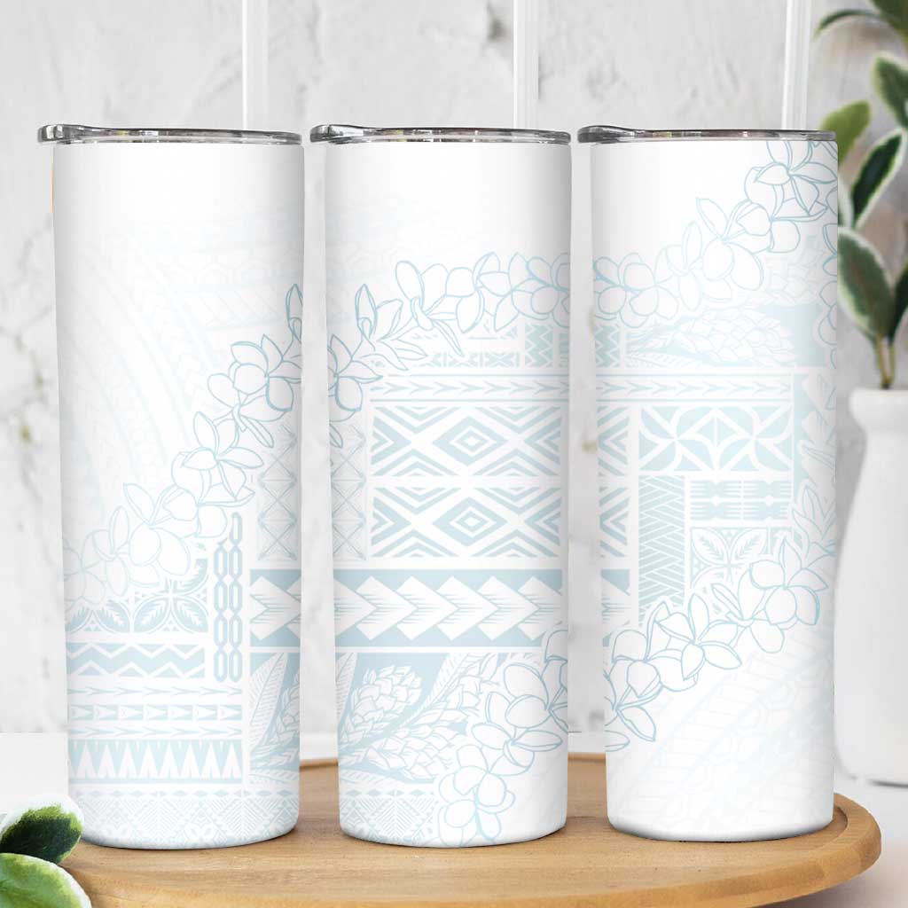 Samoa Lotu Tamaiti Mamanu Siapo Skinny Tumbler Off White Plumeria LT7 - Polynesian Pride