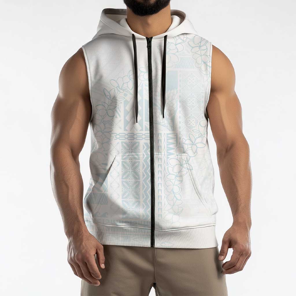 Samoa Lotu Tamaiti Mamanu Siapo Sleeveless Zip Hoodie Off White Plumeria LT7 - Polynesian Pride