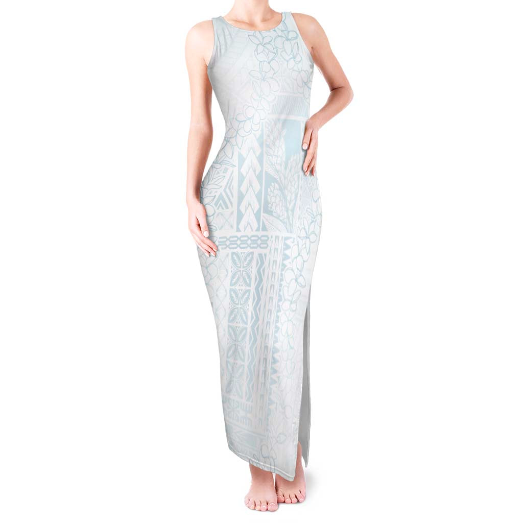 Samoa Lotu Tamaiti Mamanu Siapo Tank Maxi Dress Off White Plumeria - Polynesian Pride