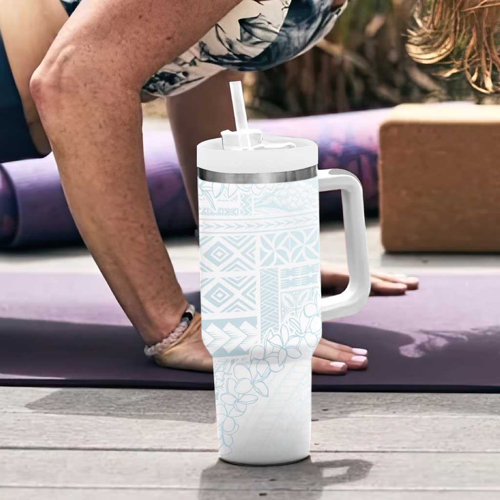 Samoa Lotu Tamaiti Mamanu Siapo Tumbler With Handle Off White Plumeria - Polynesian Pride