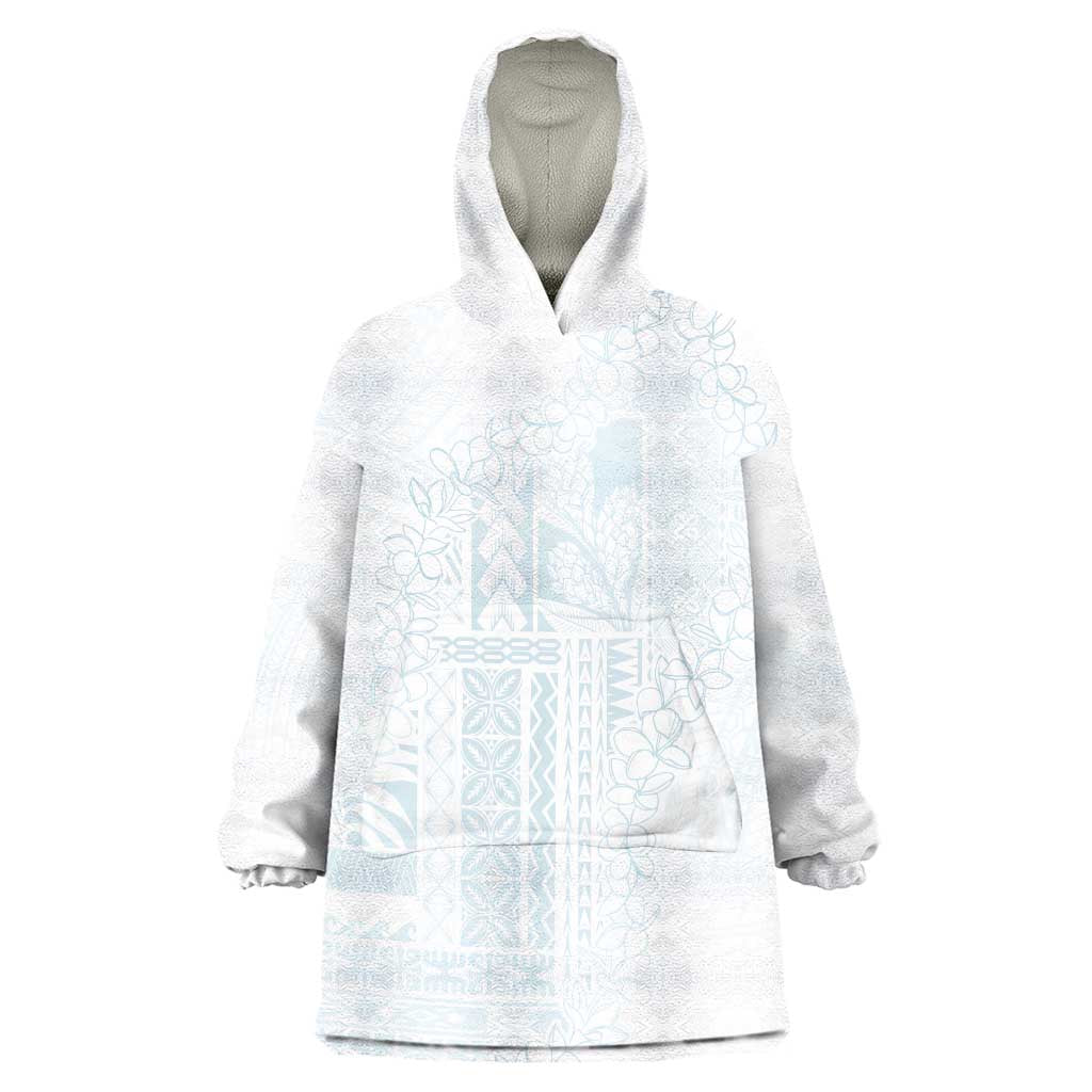 Samoa Lotu Tamaiti Mamanu Siapo Wearable Blanket Hoodie Off White Plumeria LT7 One Size Baby Blue - Polynesian Pride